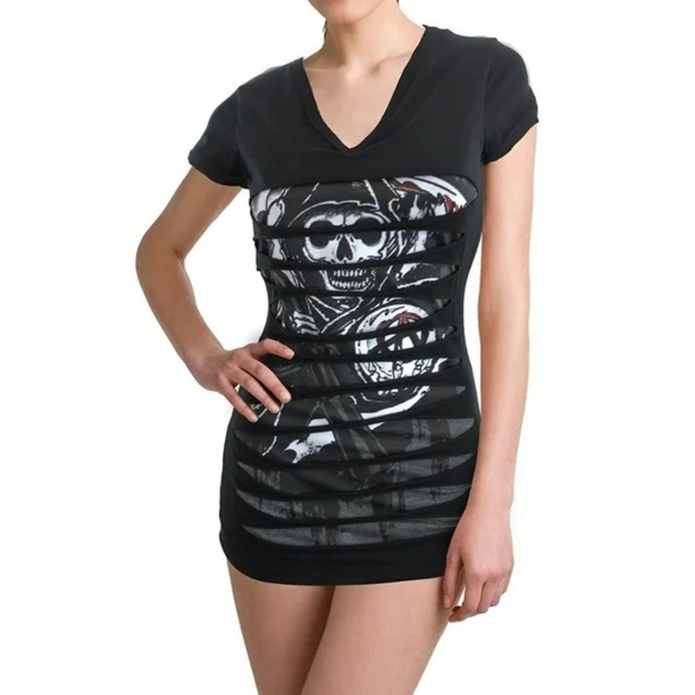 Sons Of Anarchy Merch. Biker Reaper Layered Laser Cut Top T-Shirt Mini Dress